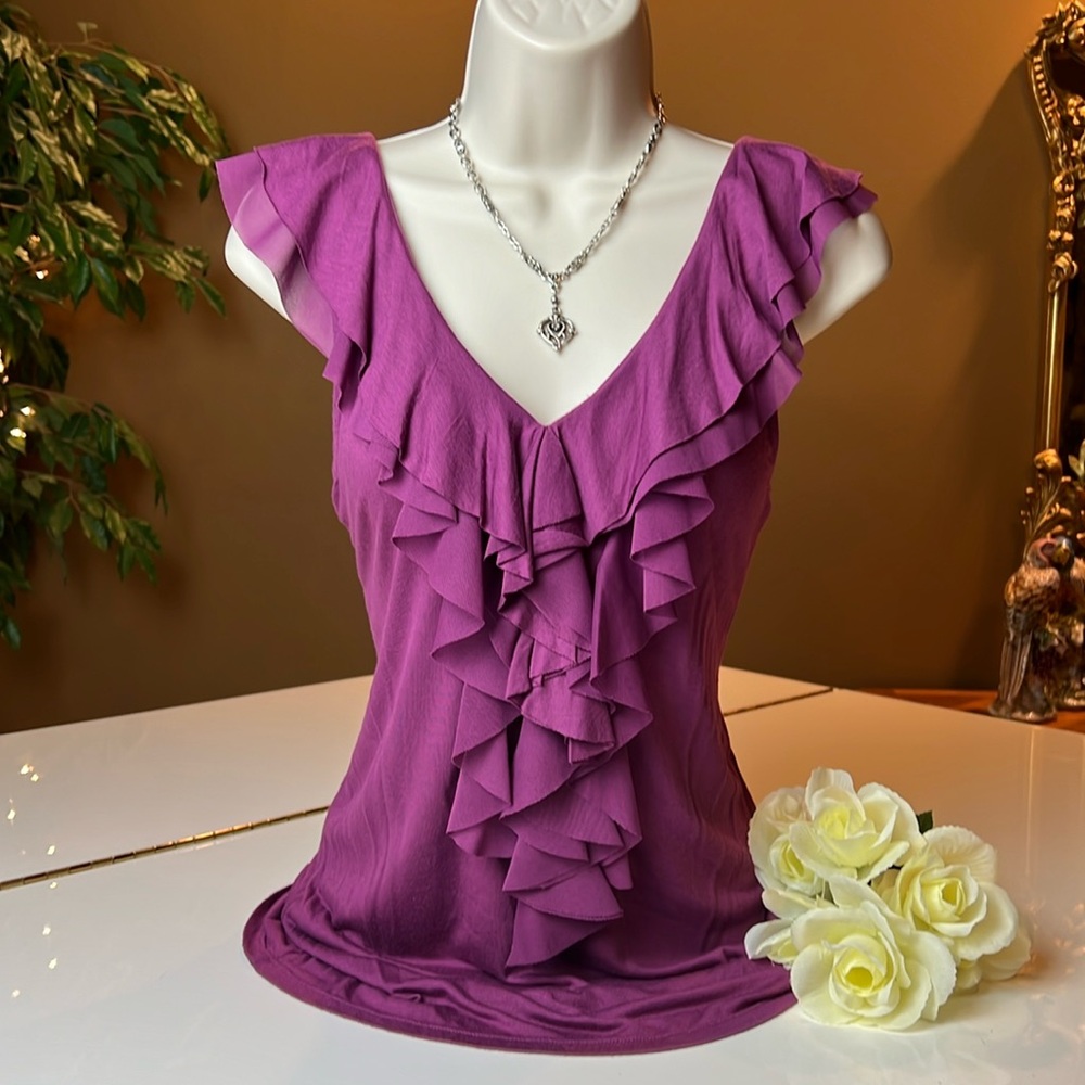 🍇EXPRESS WINE COLORED RUFFLED V NECK TOP SIZE SMALL PETITE